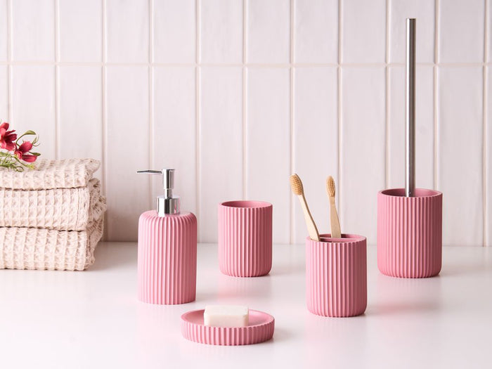 Set di 5 accessori in poliresina rosa per il bagno stile elegante semplice
