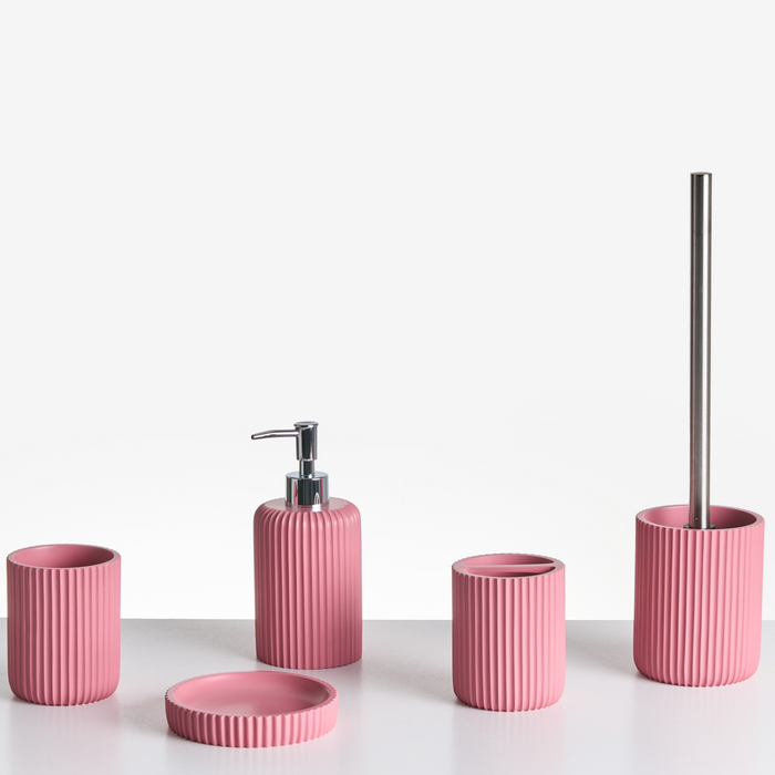 Set di 5 accessori in poliresina rosa per il bagno stile elegante semplice
