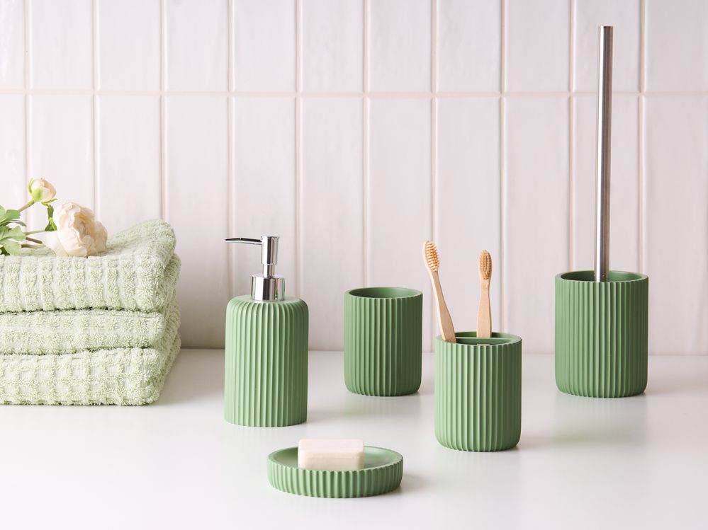 Set di 5 accessori in poliresina verde per il bagno stile elegante semplice