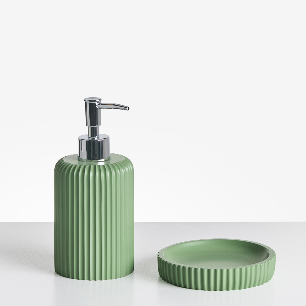 Set di 5 accessori in poliresina verde per il bagno stile elegante semplice