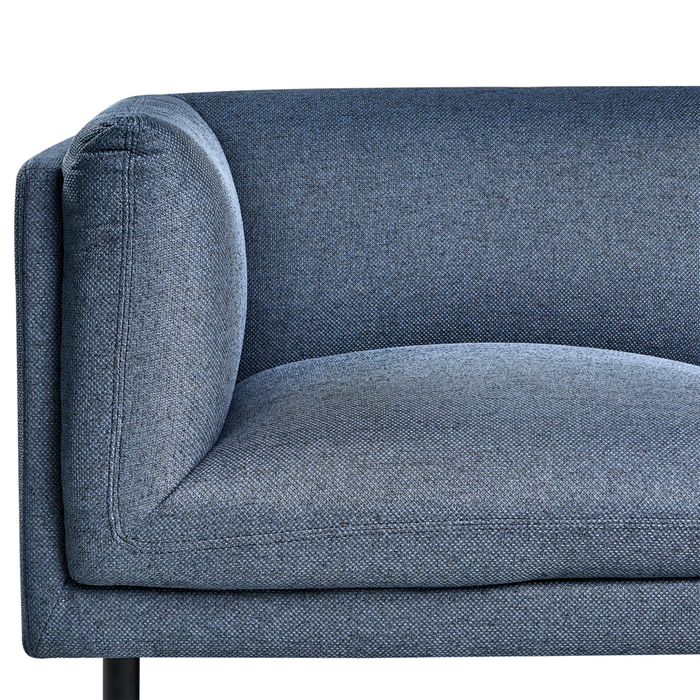 Divano a 3 posti imbottito in tessuto blu scuro legno gambe nere imbottito da salotto