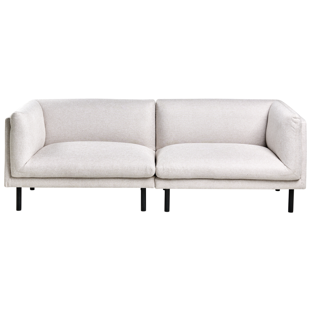 Divano a 3 posti imbottito in tessuto beige chiaro legno gambe nere imbottito da salotto