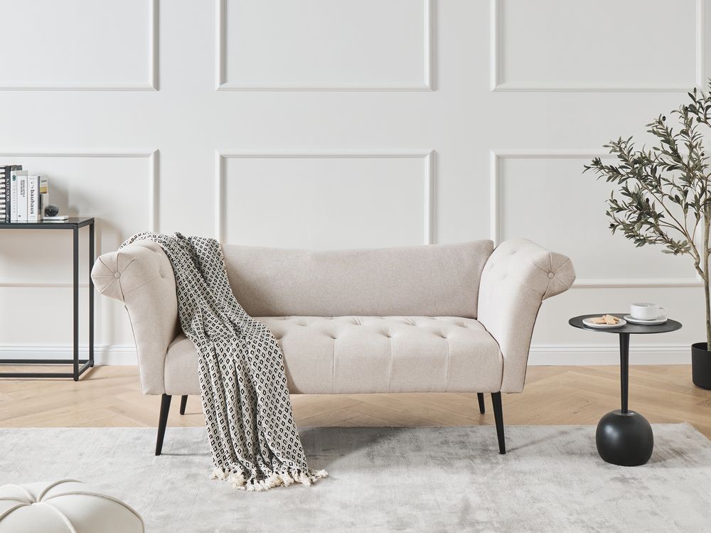 Chaise Longue in tessuto beige chiaro e Gambe con gambe in metallo dorato