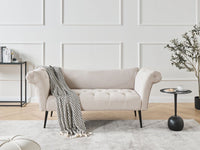 Chaise Longue in tessuto beige chiaro e Gambe con gambe in metallo dorato