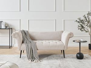 Chaise Longue in tessuto beige chiaro e Gambe con gambe in metallo dorato