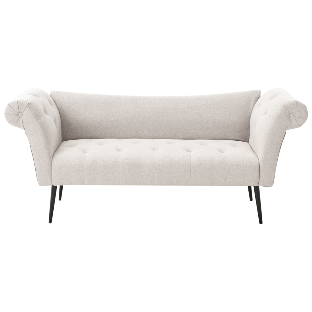 Chaise Longue in tessuto beige chiaro e Gambe con gambe in metallo dorato