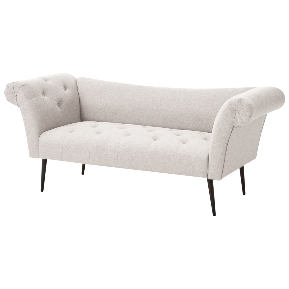 Chaise Longue in tessuto beige chiaro e Gambe con gambe in metallo dorato