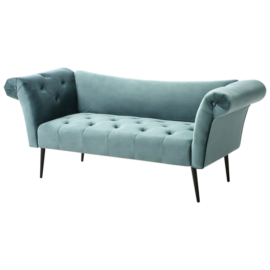 Chaise Longue in tessuto verde acqua e Gambe con gambe in metallo dorato