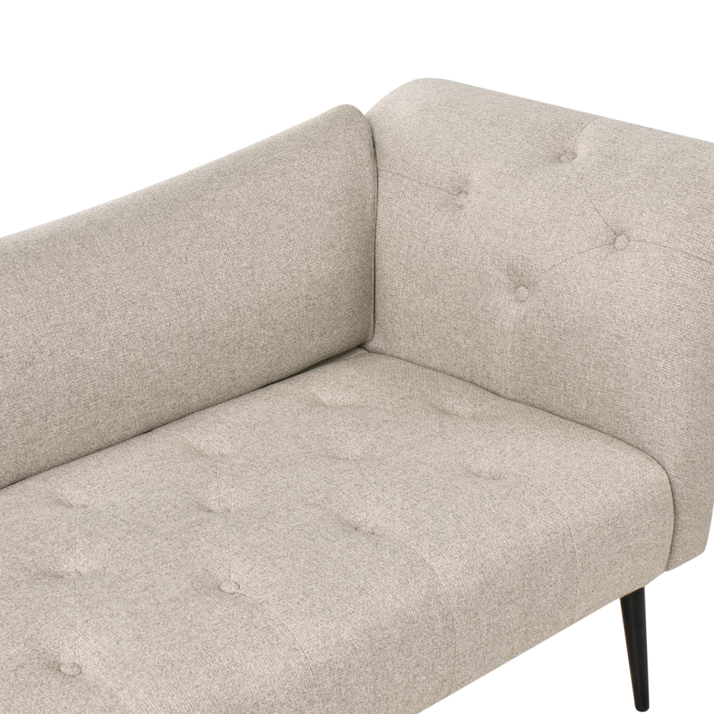 Chaise Longue in tessuto marrone chiaro e Gambe con gambe in metallo dorato