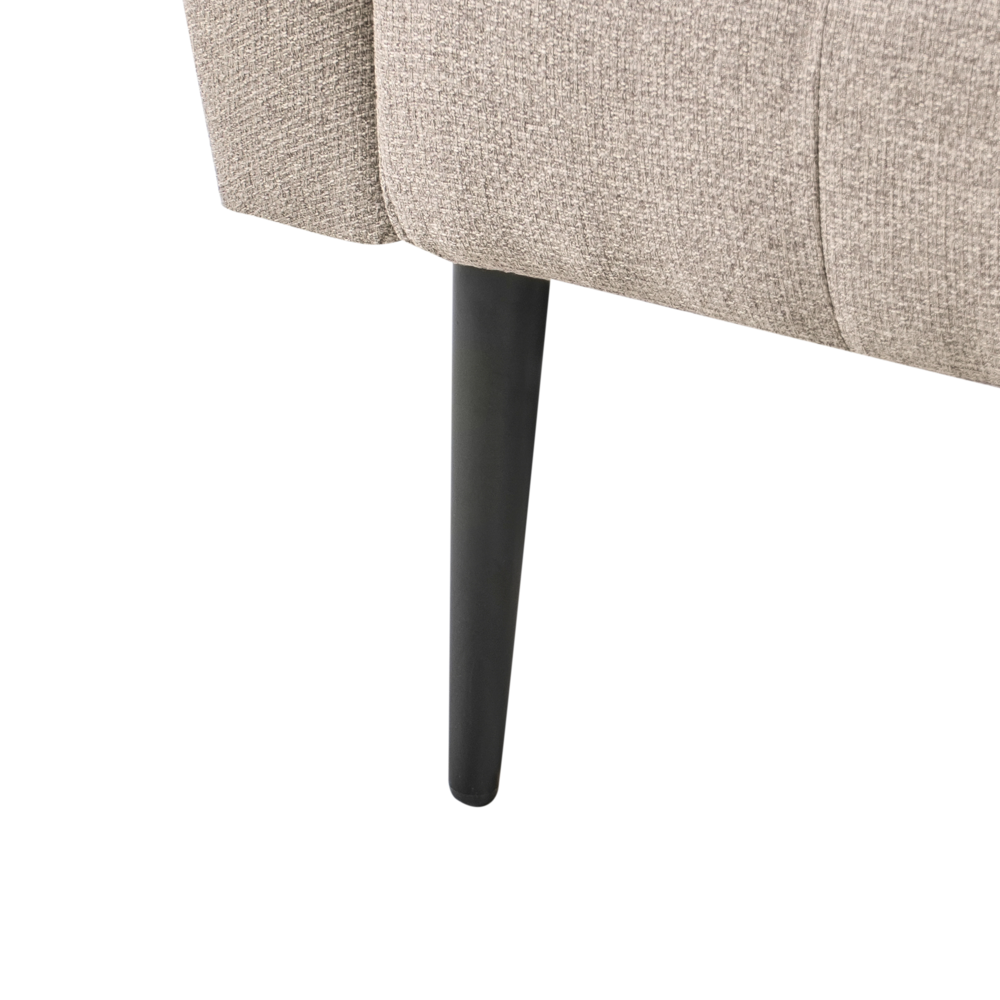 Chaise Longue in tessuto marrone chiaro e Gambe con gambe in metallo dorato