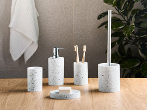 Set di 5 pezzi di accessori per il bagno Portasapone Dispenser di sapone Spazzolino da toilette Portaspazzolino Terrazo Effetto design moderno bianco