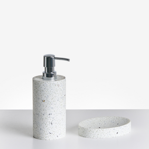 Set di 5 pezzi di accessori per il bagno Portasapone Dispenser di sapone Spazzolino da toilette Portaspazzolino Terrazo Effetto design moderno bianco