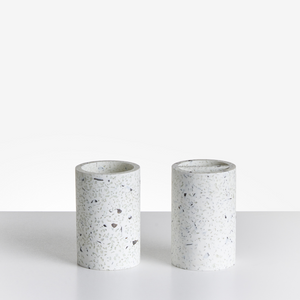 Set di 5 pezzi di accessori per il bagno Portasapone Dispenser di sapone Spazzolino da toilette Portaspazzolino Terrazo Effetto design moderno bianco