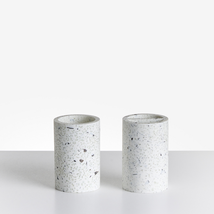 Set di 5 pezzi di accessori per il bagno Portasapone Dispenser di sapone Spazzolino da toilette Portaspazzolino Terrazo Effetto design moderno bianco