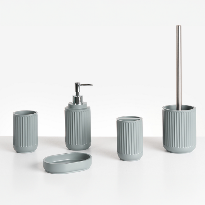 Set di 5 accessori da bagno in poliresina grigio chiaro Dispenser per sapone Portaspazzolino Porta spazzolino da bagno