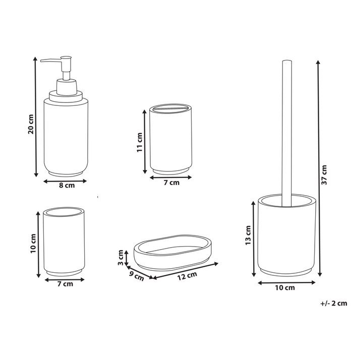 Set di 5 accessori da bagno in poliresina grigio chiaro Dispenser per sapone Portaspazzolino Porta spazzolino da bagno