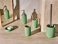 Set di 5 accessori da bagno in poliresina verde Dispenser per sapone Portaspazzolino Porta spazzolino da bagno