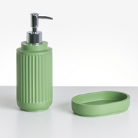 Set di 5 accessori da bagno in poliresina verde Dispenser per sapone Portaspazzolino Porta spazzolino da bagno