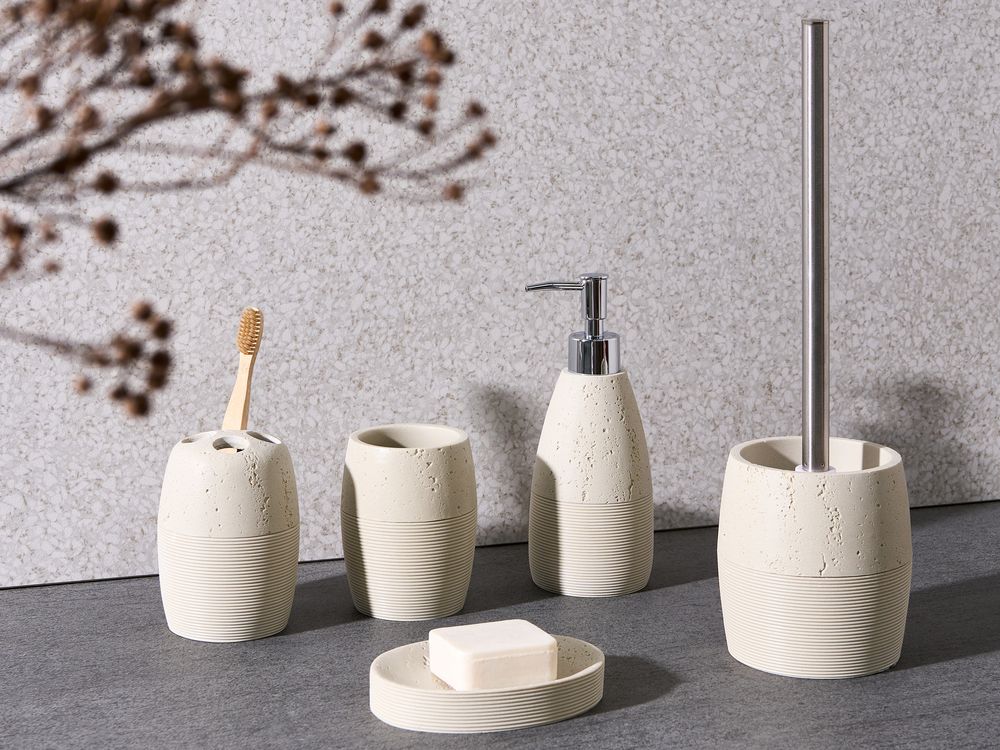 Set di 5 accessori per il bagno Dispenser per portasapone Spazzola da toilette Porta spazzolini Beige chiaro stile elegante