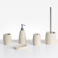 Set di 5 accessori per il bagno Dispenser per portasapone Spazzola da toilette Porta spazzolini Beige chiaro stile elegante