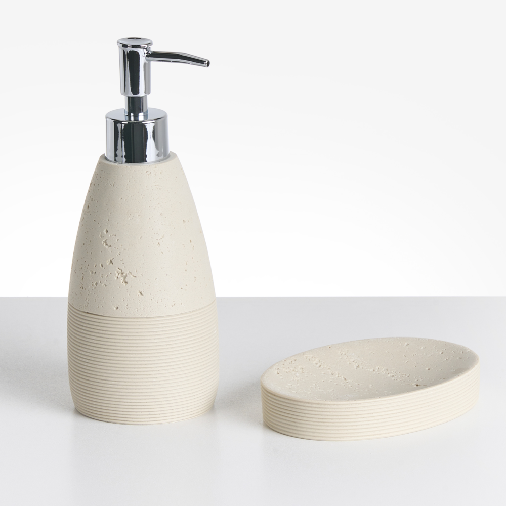 Set di 5 accessori per il bagno Dispenser per portasapone Spazzola da toilette Porta spazzolini Beige chiaro stile elegante