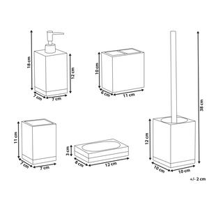 Set di 5 accessori da bagno con portasapone, dispenser, scopino, bicchiere e portaspazzolini nero