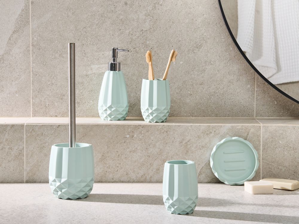 Set di 5 accessori per il bagno Dispenser per portasapone Portaspazzolino Porta spazzolino Verde menta