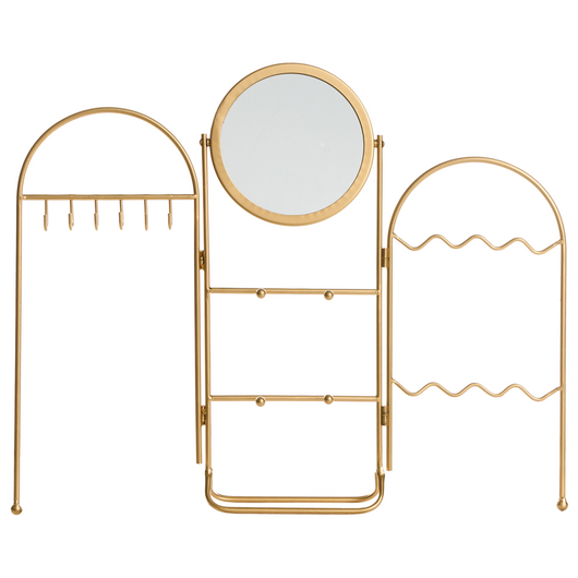 Portagioie con specchio Specchio per trucco in metallo dorato Portagioie Accessori per la camera da letto Stile Glam