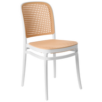 Set di 4 sedie da pranzo impilabili in plastica e senza braccioli, di colore beige e bianco stile moderno