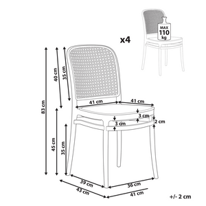 Set di 4 sedie da pranzo impilabili in plastica e senza braccioli, di colore beige e bianco stile moderno