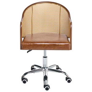 Sedia da ufficio in similpelle marrone con schienale in rattan PE girevole, altezza regolabile, con braccioli, per casa, ufficio, studio, tradizionale