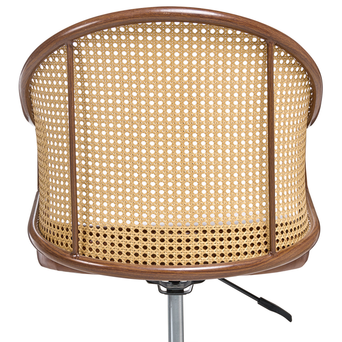 Sedia da ufficio in similpelle marrone con schienale in rattan PE girevole, altezza regolabile, con braccioli, per casa, ufficio, studio, tradizionale