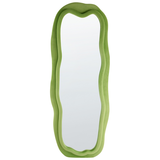 Specchio da parete Verde MDF Velluto Telaio Vetro 160 x 56 cm Forma irregolare Decorativo Montato a parete Stile moderno
