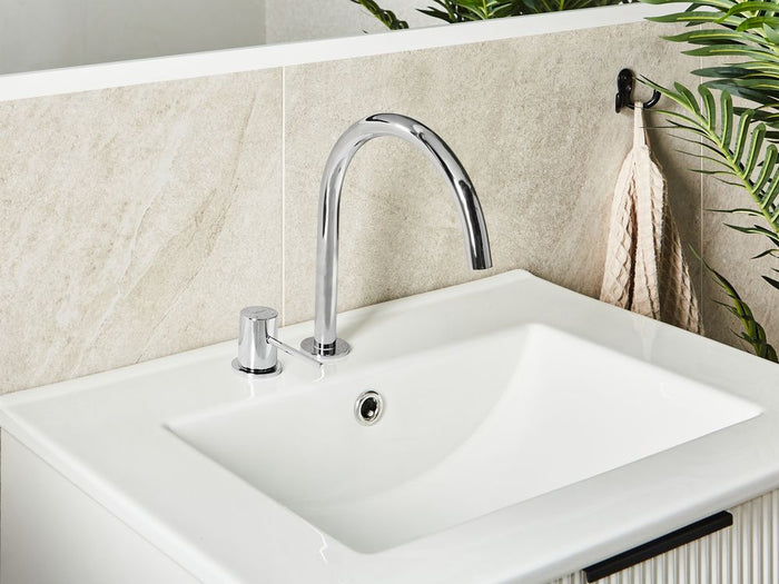 Rubinetto miscelatore per lavabo in ottone argento a leva singola con beccuccio curvo Accessori per il bagno