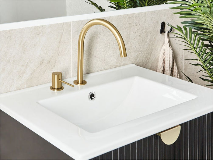 Rubinetto miscelatore per lavabo in ottone dorato a leva singola con beccuccio curvo Accessori per il bagno