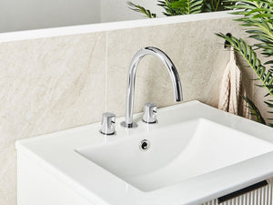 Rubinetto miscelatore per lavabo in ottone argentato a due maniglie con beccuccio curvo Accessori bagno Bagno