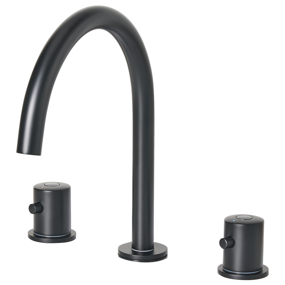 Rubinetto miscelatore per lavabo in ottone neroa due maniglie con beccuccio curvo Accessori bagno Bagno