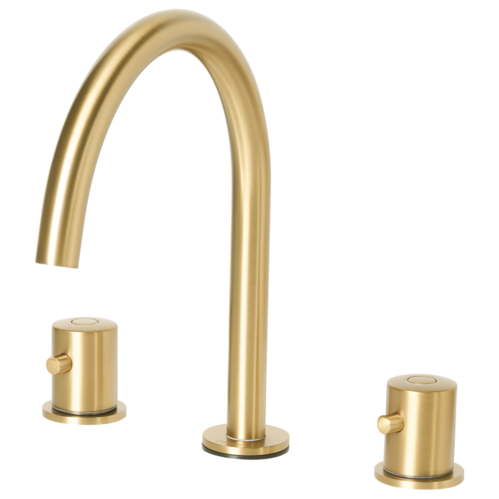 Rubinetto miscelatore per lavabo in ottone oroa due maniglie con beccuccio curvo Accessori bagno Bagno