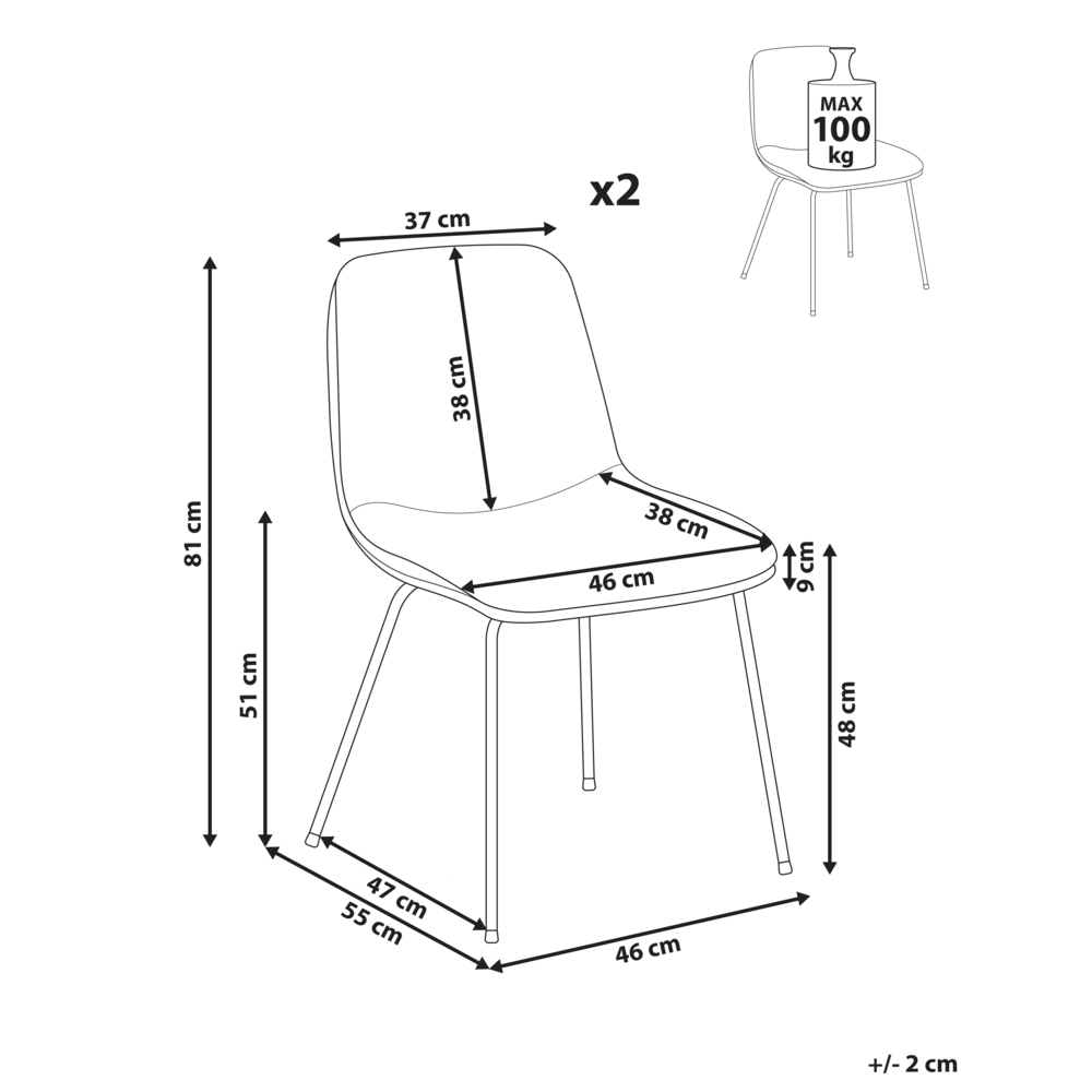 Set di 2 sedie da pranzo senza braccioli Tappezzeria Beige grigio chiaro scandinavo