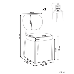 Set di 2 sedie da pranzo senza braccioli Tappezzeria Beige chiaro stile scandinavo