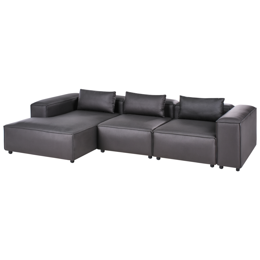Divano modulare a 4 posti a sinistra in ecopelle nera lato destro stile moderno