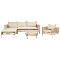 Set da giardino lato destro beige in rattan PE a 4 posti con cuscini tavolino e poltrona