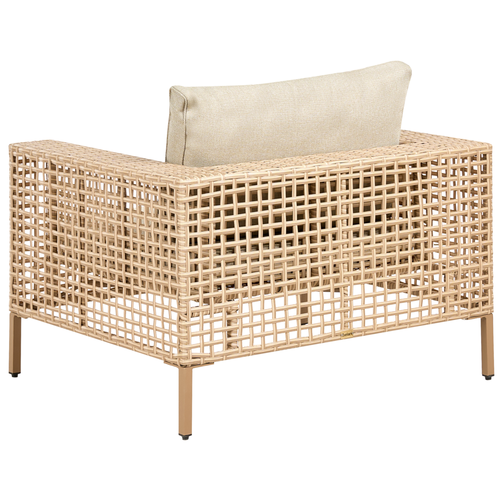 Set da giardino lato destro beige in rattan PE a 4 posti con cuscini tavolino e poltrona
