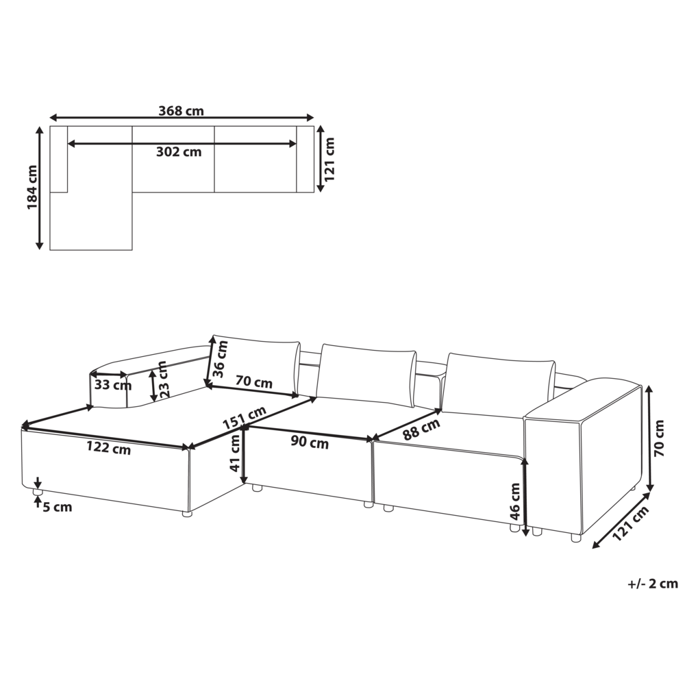 Divano modulare a 4 posti a sinistra in ecopelle nera lato destro stile moderno