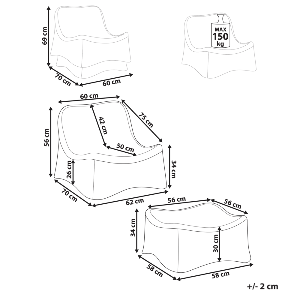 Poltrona e poggiapiedi in rattan da giardino Set basso impilabile in rattan naturale