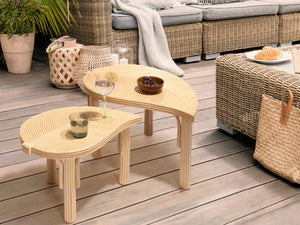 Set di 2 Tavolini in Rattan Naturale Tavolini Impilabili per Interni ed Esterni