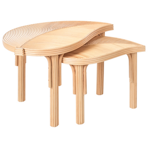 Set di 2 Tavolini in Rattan Naturale Tavolini Impilabili per Interni ed Esterni