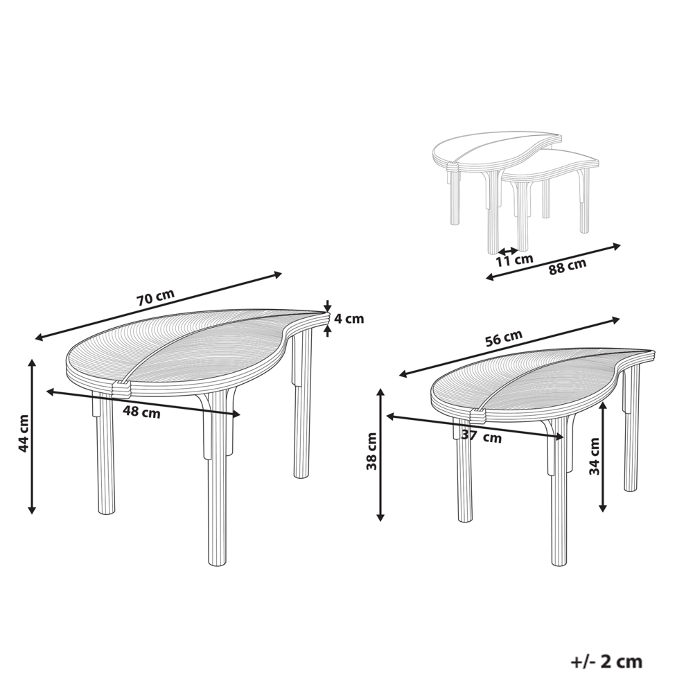 Set di 2 Tavolini in Rattan Naturale Tavolini Impilabili per Interni ed Esterni
