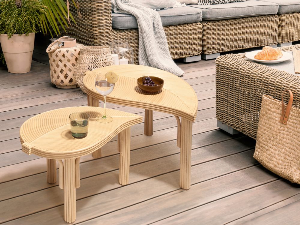 Set di 3 Tavolini in Rattan Naturale Tavolini Impilabili per Interni ed Esterni