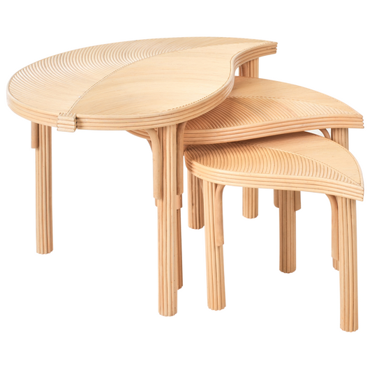 Set di 3 Tavolini in Rattan Naturale Tavolini Impilabili per Interni ed Esterni